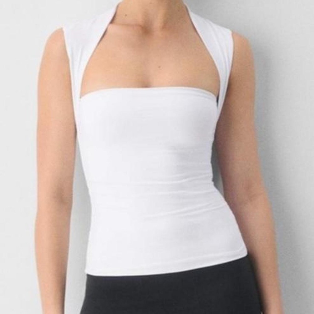 Aritzia Contour White Square Neck Ruched Top Minimalist 90s Capsule Wardrobe
